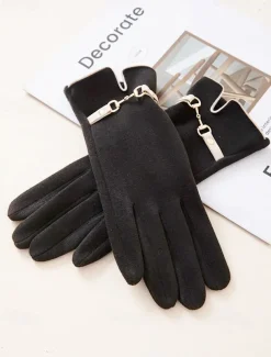 Women's Winter Gloves with Elegant Metal Accent - Warm and Stylish Wool-Blend Design for Cold Weather