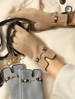 Women's Winter Gloves with Elegant Metal Accent - Warm and Stylish Wool-Blend Design for Cold Weather