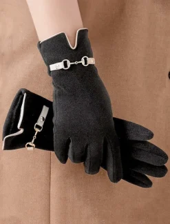 Women's Winter Gloves with Elegant Metal Accent - Warm and Stylish Wool-Blend Design for Cold Weather