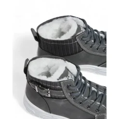 Women's Winter High-Top Sneakers with Fur Lining – Warm Lace-Up Ankle Boots with Chunky Sole and Buckle Detail for Casual Outdoor Wear