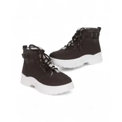 Women's Winter High-Top Sneakers with Fur Lining – Warm Lace-Up Ankle Boots with Chunky Sole and Buckle Detail for Casual Outdoor Wear