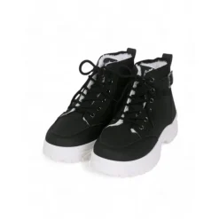 Women's Winter High-Top Sneakers with Fur Lining – Warm Lace-Up Ankle Boots with Chunky Sole and Buckle Detail for Casual Outdoor Wear