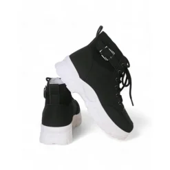 Women's Winter High-Top Sneakers with Fur Lining – Warm Lace-Up Ankle Boots with Chunky Sole and Buckle Detail for Casual Outdoor Wear