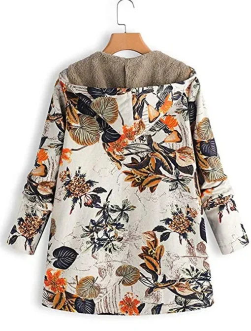 Women's Winter Jacket Fleece Jacket Sherpa Jacket Teddy Coat Daily Going out Fall Winter Regular Coat V Neck Loose Fit Warm Retro Casual Jacket Long Sleeve Trees / Leaves Pocket White Pattern Pink