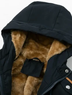 Women's Winter Jacket Parka Warm Zipper Buttons Fleece Lined Casual Street Style Plain Street Casual Daily Casual Daily Zipper Regular Hoodie Regular Fit Long Sleeve Outerwear Black Green Dark Blue