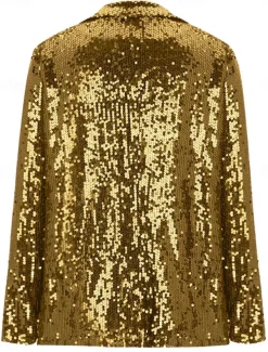 Women's Winter Jacket Party Outdoor Street Fall Winter Regular Coat Regular Fit Thermal Warm Breathable Stylish Casual Jacket Long Sleeve Plain Sequins Silver Red Gold