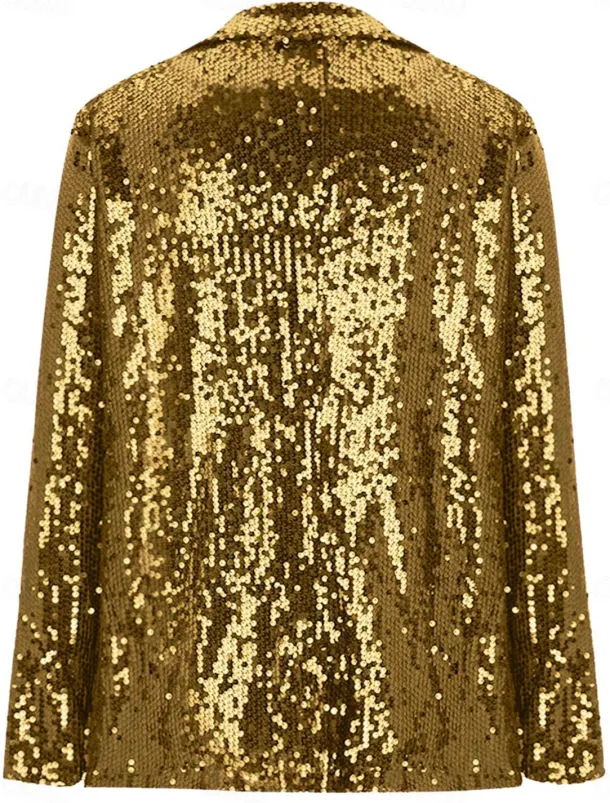 Women's Winter Jacket Party Outdoor Street Fall Winter Regular Coat Regular Fit Thermal Warm Breathable Stylish Casual Jacket Long Sleeve Plain Sequins Silver Red Gold
