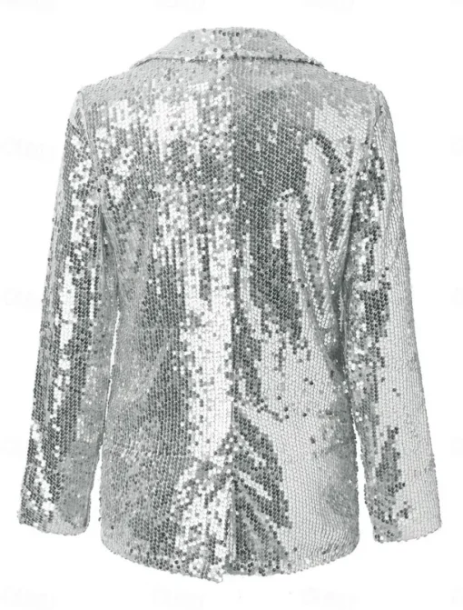 Women's Winter Jacket Party Outdoor Street Fall Winter Regular Coat Regular Fit Thermal Warm Breathable Stylish Casual Jacket Long Sleeve Plain Sequins Silver Red Gold
