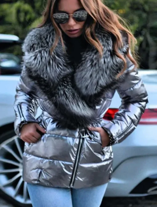 Women's Winter Jacket Puffer Jacket Casual Daily Winter Regular Coat Turtleneck Loose Fit Warm Casual Jacket Long Sleeve Solid Colored Fur Trim Silver Gray Black