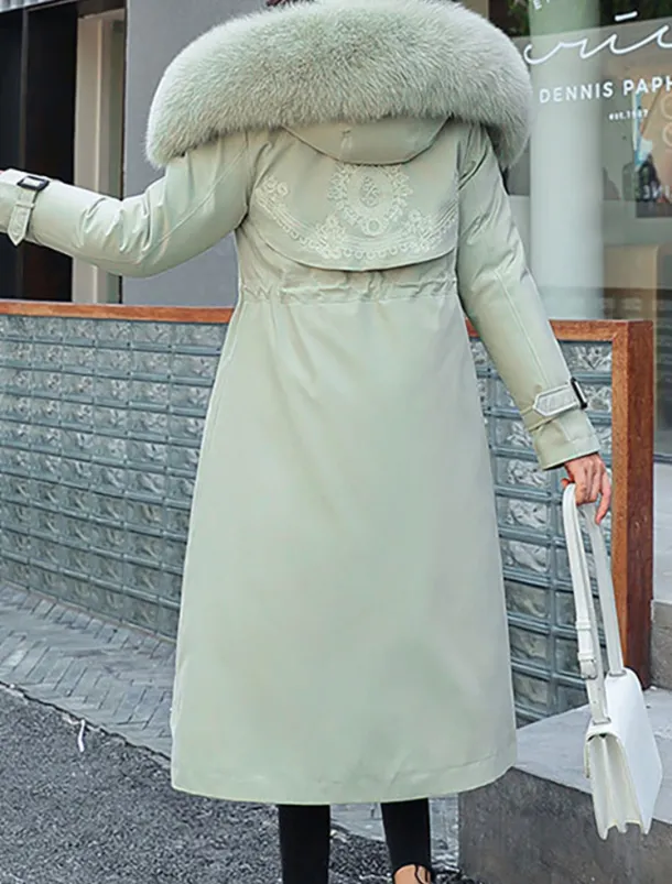 Women's Winter Jacket Winter Coat Coat Parka Outdoor Street Daily Winter Fall Long Coat Regular Fit Adjustable Windproof Warm Breathable Streetwear Embroidery Casual Jacket Long Sleeve Solid Color