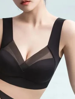 Women's Wireless Bras Fixed Straps Full Coverage V Neck Breathable Pure Color Pull-On Closure Casual Daily Nylon 1PC Black Pink / Bras & Bralettes / 1 PC Home Outfits