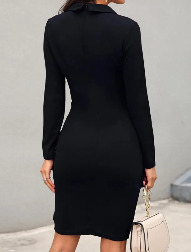 Women's Work Dress Sheath Dress Semi Formal Dress Fashion Office Daily Workfashion Midi Dress Button Lapel Long Sleeve Plain Regular Fit Black Wine Fuchsia Fall Winter S M L XL XXL