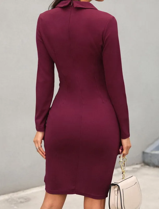 Women's Work Dress Sheath Dress Semi Formal Dress Fashion Office Daily Workfashion Midi Dress Button Lapel Long Sleeve Plain Regular Fit Black Wine Fuchsia Fall Winter S M L XL XXL
