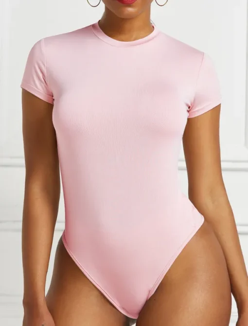 Women's Workout Bodysuit Button Slim Solid Color Crew Neck Active Sport Daily Slim Short Sleeve Green Pink Wine S M L Spring / One Piece / Monokini / Sexy Gym