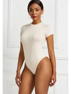 Women's Workout Bodysuit Button Slim Solid Color Crew Neck Active Sport Daily Slim Short Sleeve Green Pink Wine S M L Spring / One Piece / Monokini / Sexy Gym