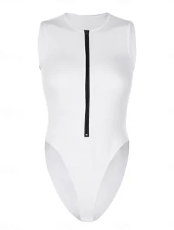 Women's Workout Bodysuit Zipper Solid Color Crew Neck Streetwear Street Daily Loose Fit Sleeveless Black White Red S M L Summer Fall Gym