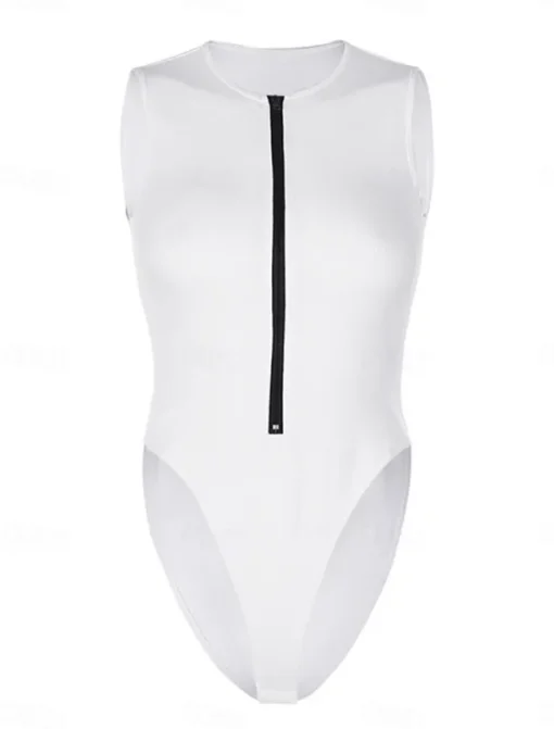 Women's Workout Bodysuit Zipper Solid Color Crew Neck Streetwear Street Daily Loose Fit Sleeveless Black White Red S M L Summer Fall Gym
