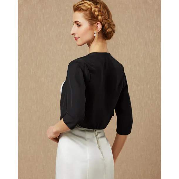 Women's Wrap Bolero Shrug Mother's Wraps Basic Coats / Jackets Elegant 3/4 Length Sleeve Chiffon Wedding Guest Wraps With Pure Color For Party Evening Spring & Summer dress to impress
