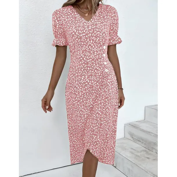 Women's Wrap Dress Floral Ditsy Floral Button Print V Neck Midi Dress Classic Daily Vacation Short Sleeve Summer Spring