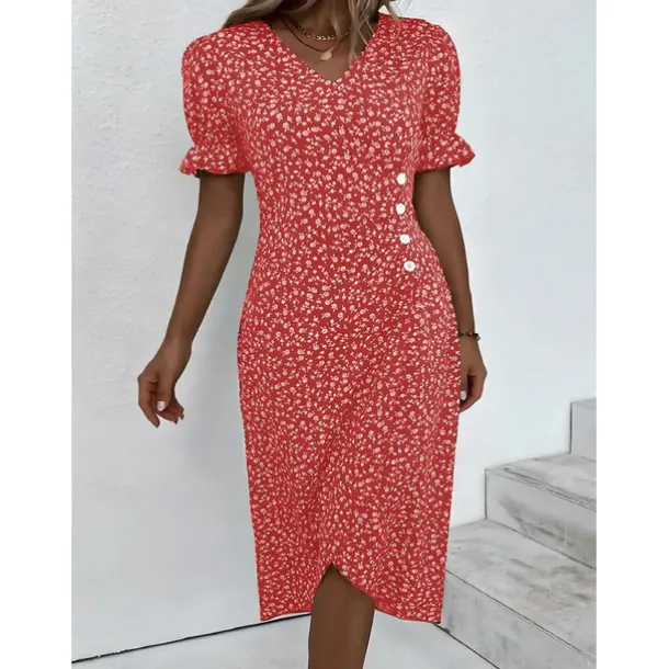 Women's Wrap Dress Floral Ditsy Floral Button Print V Neck Midi Dress Classic Daily Vacation Short Sleeve Summer Spring