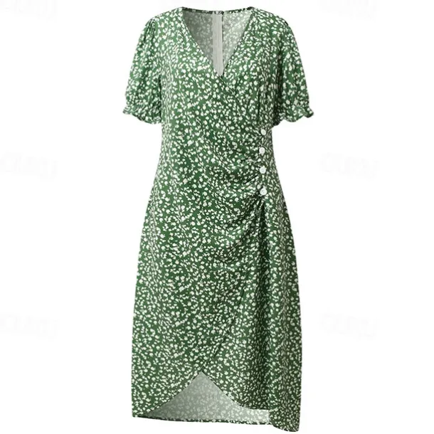 Women's Wrap Dress Floral Ditsy Floral Button Print V Neck Midi Dress Classic Daily Vacation Short Sleeve Summer Spring