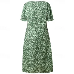 Women's Wrap Dress Floral Ditsy Floral Button Print V Neck Midi Dress Classic Daily Vacation Short Sleeve Summer Spring