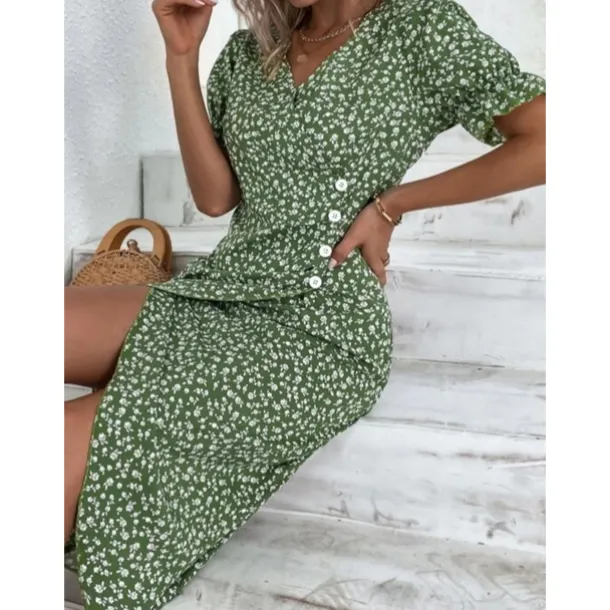 Women's Wrap Dress Floral Ditsy Floral Button Print V Neck Midi Dress Classic Daily Vacation Short Sleeve Summer Spring
