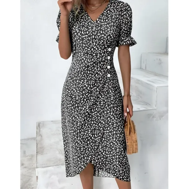 Women's Wrap Dress Floral Ditsy Floral Button Print V Neck Midi Dress Classic Daily Vacation Short Sleeve Summer Spring