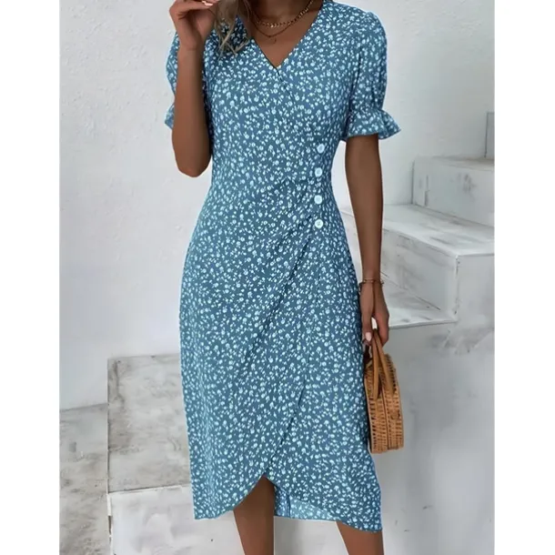 Women's Wrap Dress Floral Ditsy Floral Button Print V Neck Midi Dress Classic Daily Vacation Short Sleeve Summer Spring