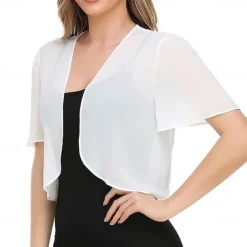 Women's Wrap Elegant Sun Protection Short Sleeve Chiffon Wedding Wraps With Pure Color For Wedding Summer