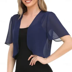 Women's Wrap Elegant Sun Protection Short Sleeve Chiffon Wedding Wraps With Pure Color For Wedding Summer