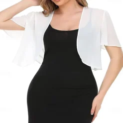 Women's Wrap Elegant Sun Protection Short Sleeve Chiffon Wedding Wraps With Pure Color For Wedding Summer