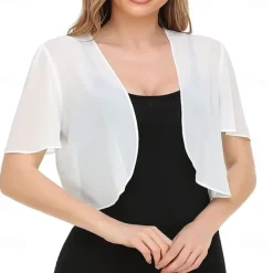 Women's Wrap Elegant Sun Protection Short Sleeve Chiffon Wedding Wraps With Pure Color For Wedding Summer