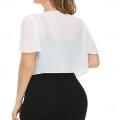 Women's Wrap Elegant Sun Protection Short Sleeve Chiffon Wedding Wraps With Pure Color For Wedding Summer