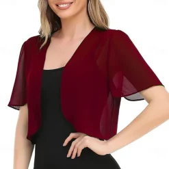 Women's Wrap Elegant Sun Protection Short Sleeve Chiffon Wedding Wraps With Pure Color For Wedding Summer