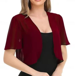 Women's Wrap Elegant Sun Protection Short Sleeve Chiffon Wedding Wraps With Pure Color For Wedding Summer