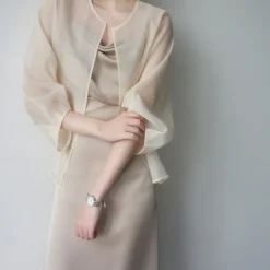 Women's Wrap Elegant Sun Protection Long Sleeve Organza Wedding Wraps With Pure Color For Wedding Summer