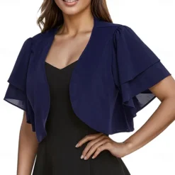 Women's Wrap Elegant Sun Protection Short Sleeve Chiffon Wedding Wraps With Pure Color For Wedding Summer