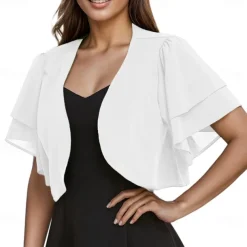 Women's Wrap Elegant Sun Protection Short Sleeve Chiffon Wedding Wraps With Pure Color For Wedding Summer