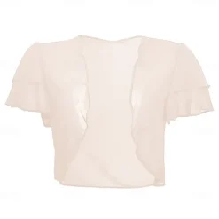 Women's Wrap Elegant Sun Protection Short Sleeve Chiffon Wedding Wraps With Pure Color For Wedding Summer