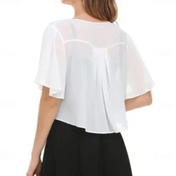 Women's Wrap Elegant Sun Protection Short Sleeve Chiffon Wedding Wraps With Pure Color For Wedding Summer