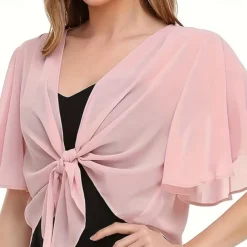 Women's Wrap Elegant Sun Protection Short Sleeve Chiffon Wedding Wraps With Pure Color For Wedding Summer