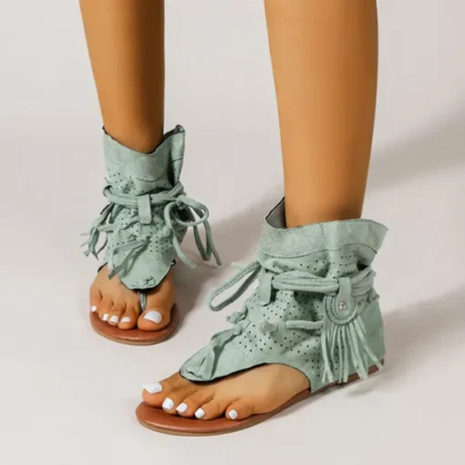 Women's Yellow Suede Lace-Up Gladiator Sandals with Perforated Design, Ideal for Summer Outings and Beach Vacations