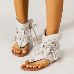 Women's Yellow Suede Lace-Up Gladiator Sandals with Perforated Design, Ideal for Summer Outings and Beach Vacations