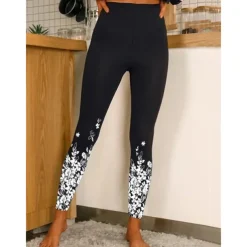 Women's Yoga Leggings Tummy Control Butt Lift High Waist Yoga Fitness Gym Workout Tights Leggings Floral 1# 2# 8# Spandex Fall Sports Activewear Stretchy Skinny