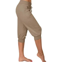 Women's Yoga Pants Drawstring Cropped with Pockets Tummy Control High Waist Yoga Gym Workout Running Capri Pants Bottoms Dark Grey Navy Apricot Cotton Linen Fall Sports Activewear High Elasticity