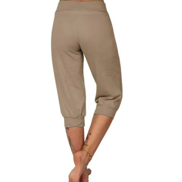 Women's Yoga Pants Drawstring Cropped with Pockets Tummy Control High Waist Yoga Gym Workout Running Capri Pants Bottoms Dark Grey Navy Apricot Cotton Linen Fall Sports Activewear High Elasticity