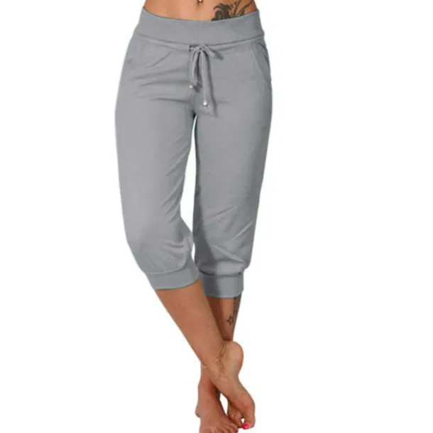 Women's Yoga Pants Drawstring Cropped with Pockets Tummy Control High Waist Yoga Gym Workout Running Capri Pants Bottoms Dark Grey Navy Apricot Cotton Linen Fall Sports Activewear High Elasticity