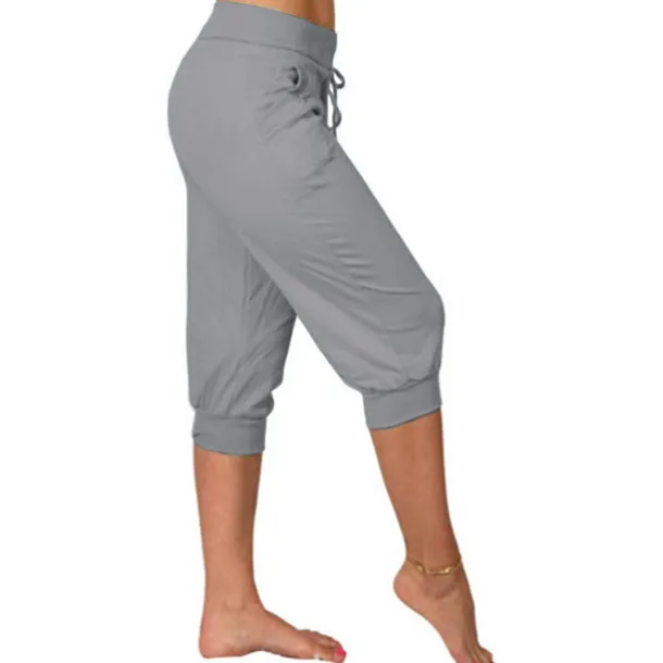 Women's Yoga Pants Drawstring Cropped with Pockets Tummy Control High Waist Yoga Gym Workout Running Capri Pants Bottoms Dark Grey Navy Apricot Cotton Linen Fall Sports Activewear High Elasticity