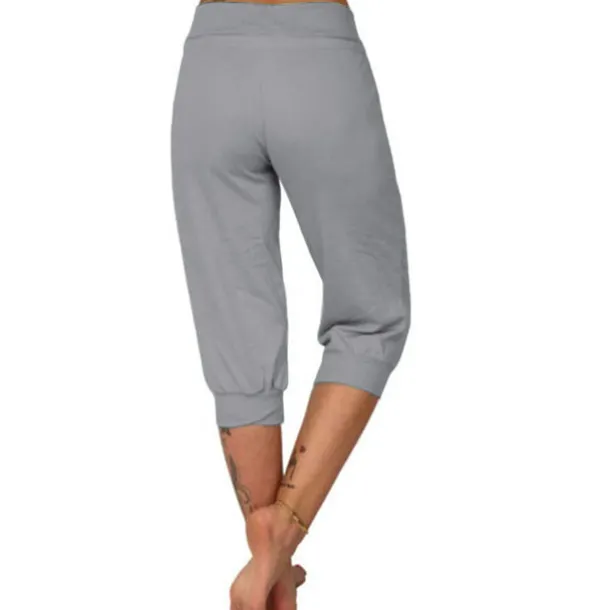 Women's Yoga Pants Drawstring Cropped with Pockets Tummy Control High Waist Yoga Gym Workout Running Capri Pants Bottoms Dark Grey Navy Apricot Cotton Linen Fall Sports Activewear High Elasticity